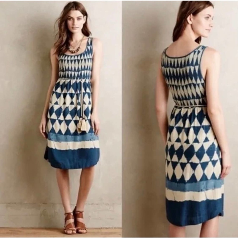 Maeve Blue and White Geometric Dress